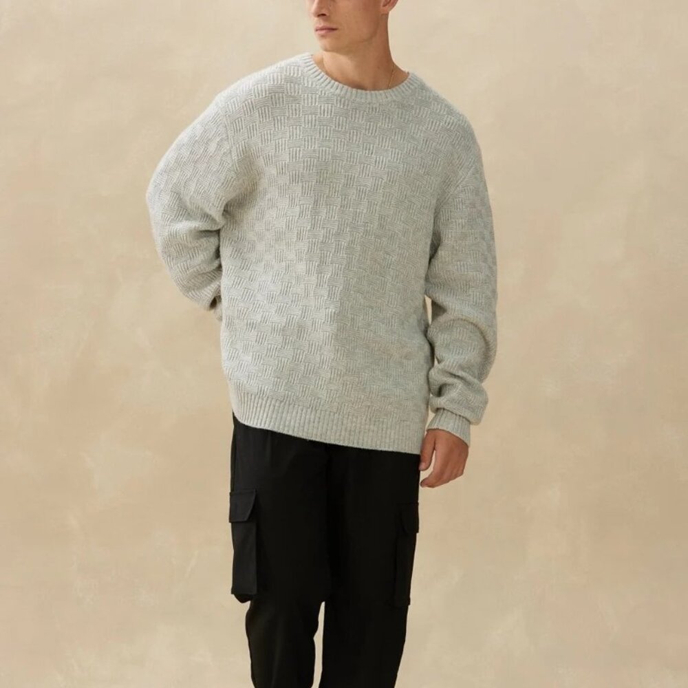 Kuwalla Light Grey Basketweave Crewneck Sweater